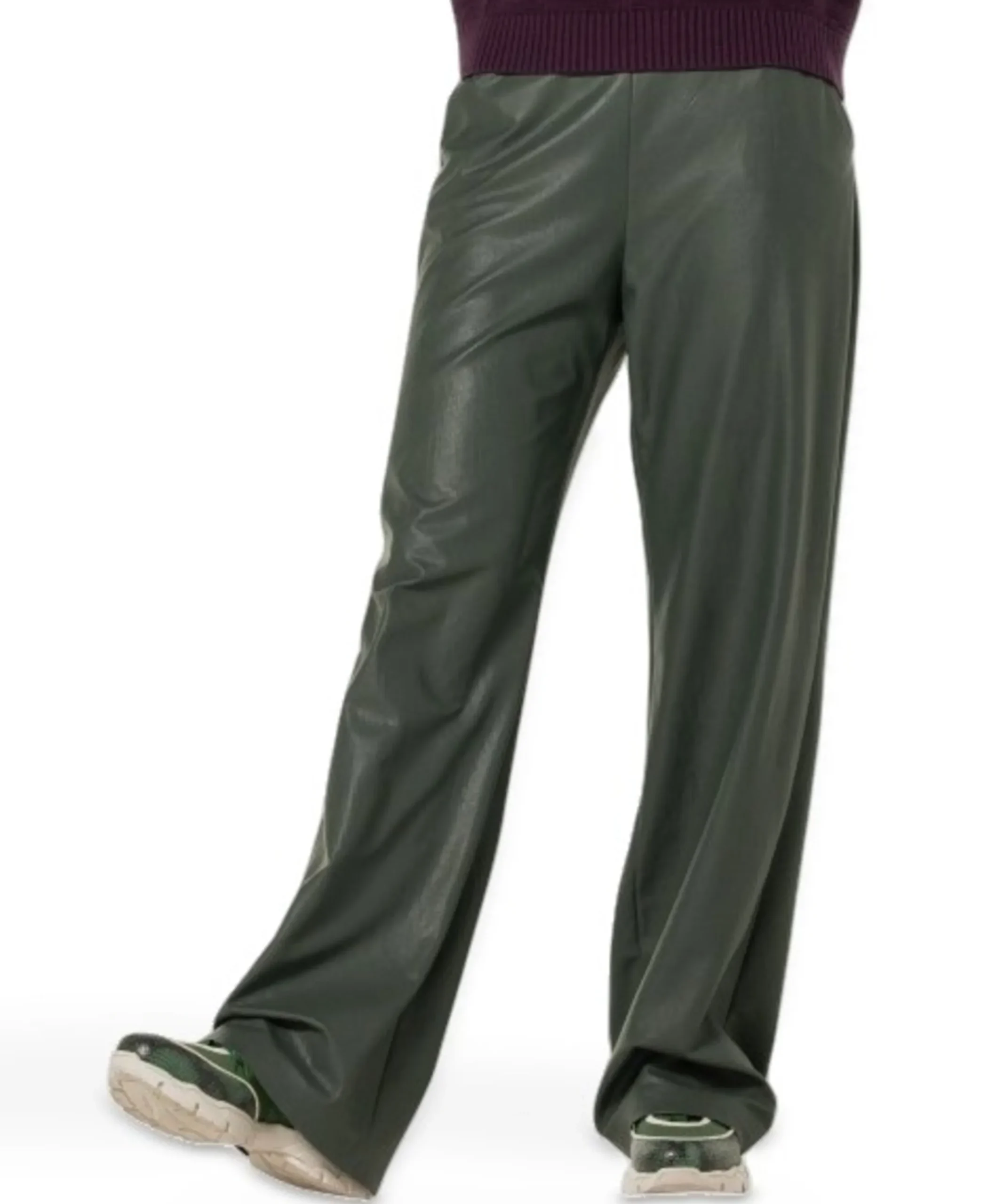 vegan leather-effen-ceintuur dames broek groen