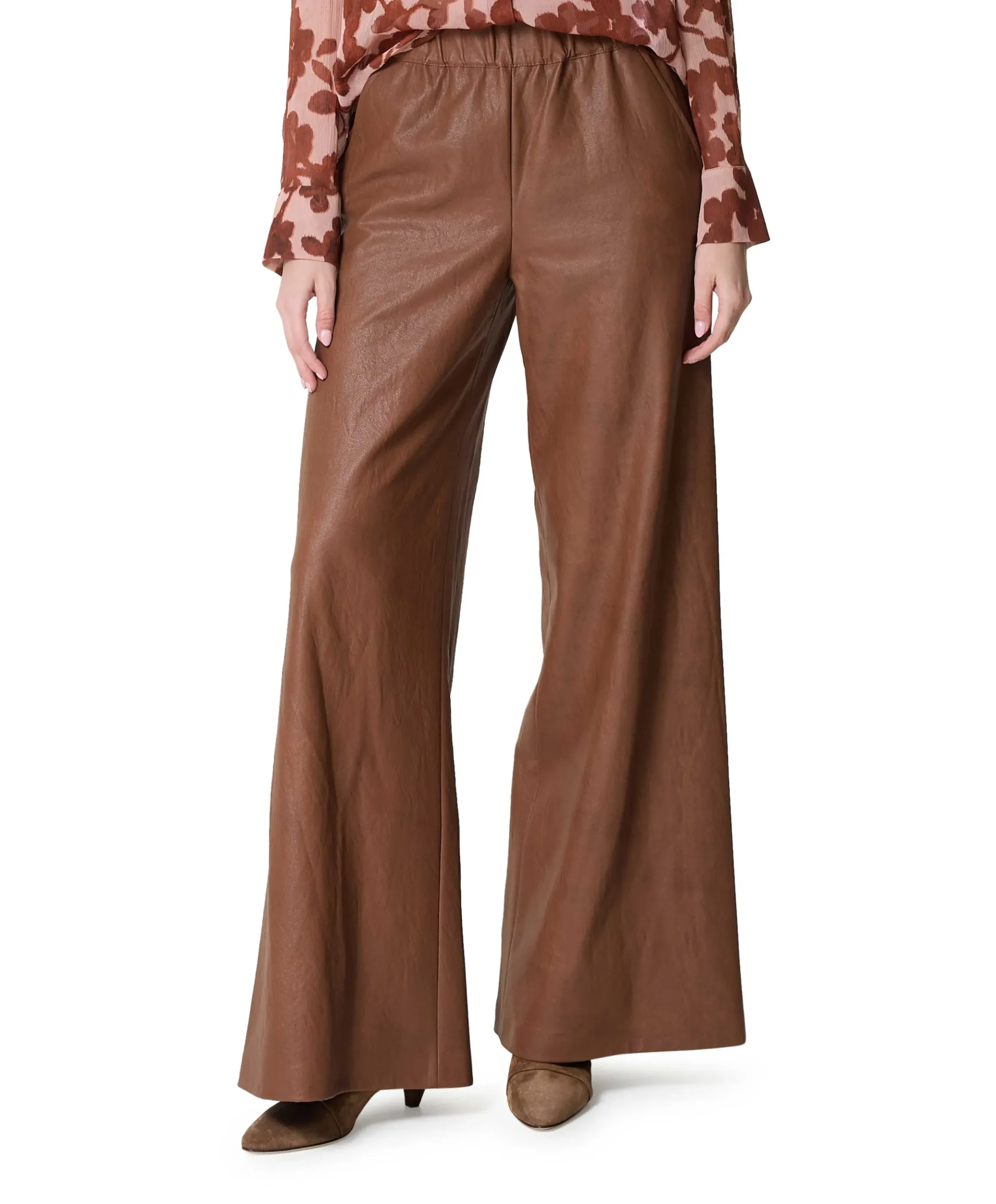 vegan leather-elastiek dames broek bruin