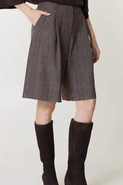 Viscose mix-geruit-plooi dames bermuda bruin