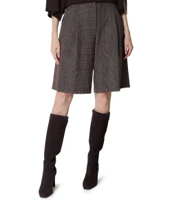 Viscose mix-geruit-plooi dames bermuda bruin