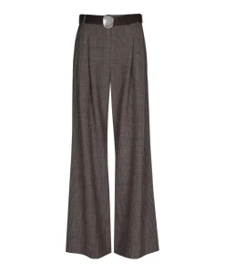 Viscose mix-geruit-plooi dames pantalon bruin