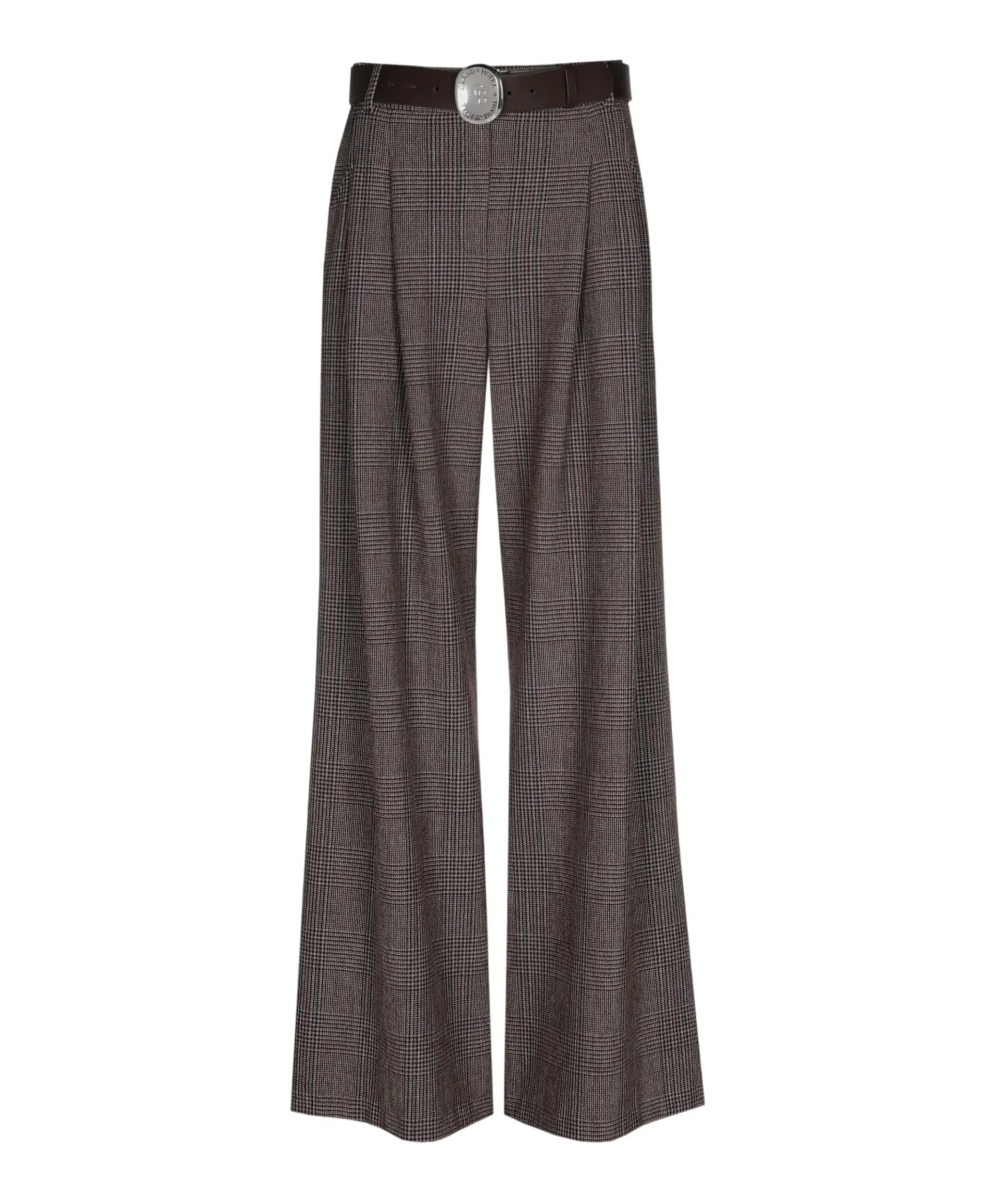 Viscose mix-geruit-plooi dames pantalon bruin