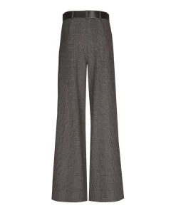 Viscose mix-geruit-plooi dames pantalon bruin