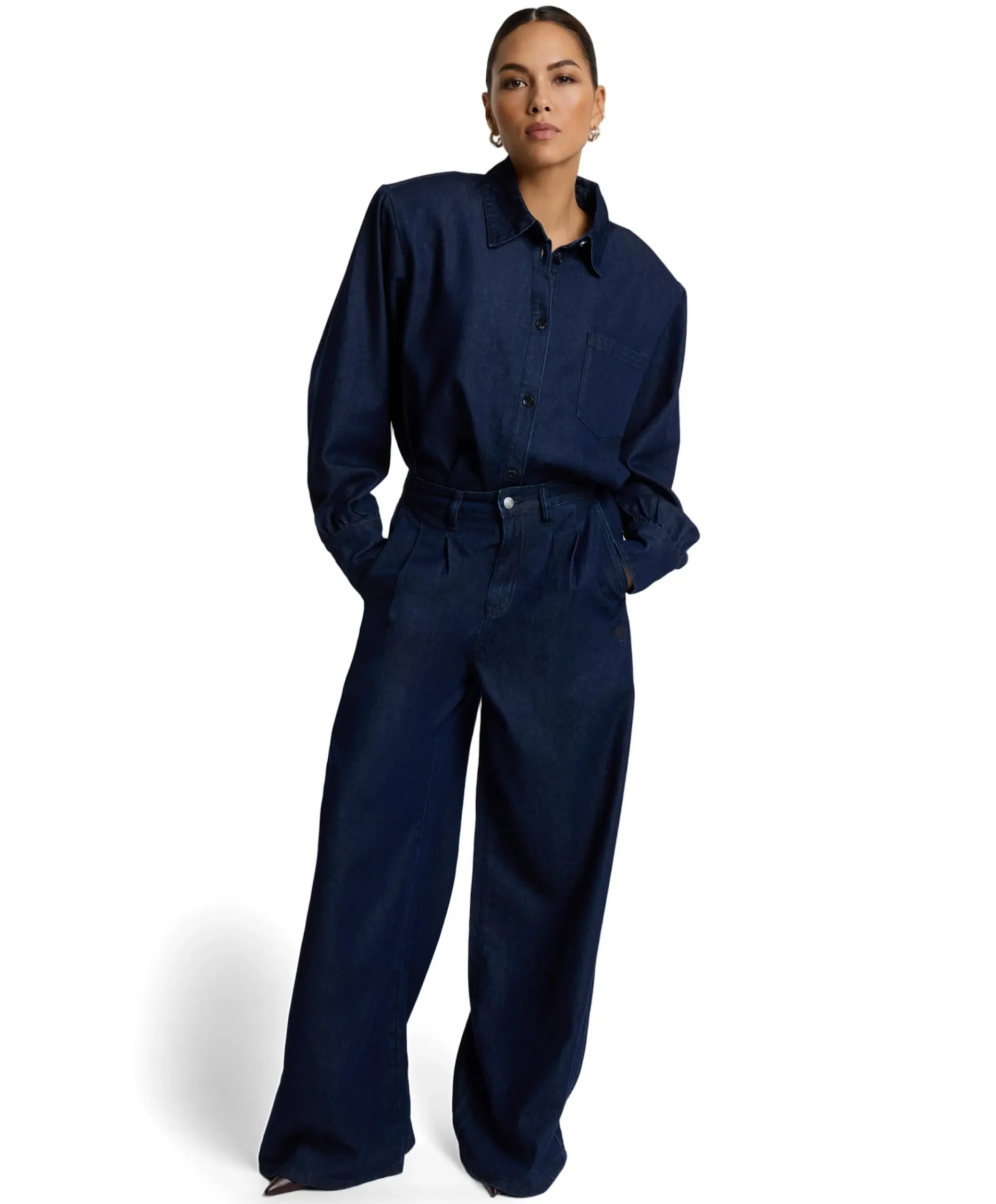 WIDE LEG DENIM dames jeans blauw