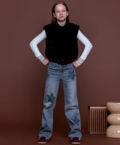 wide leg stars meisjes jeans grijs