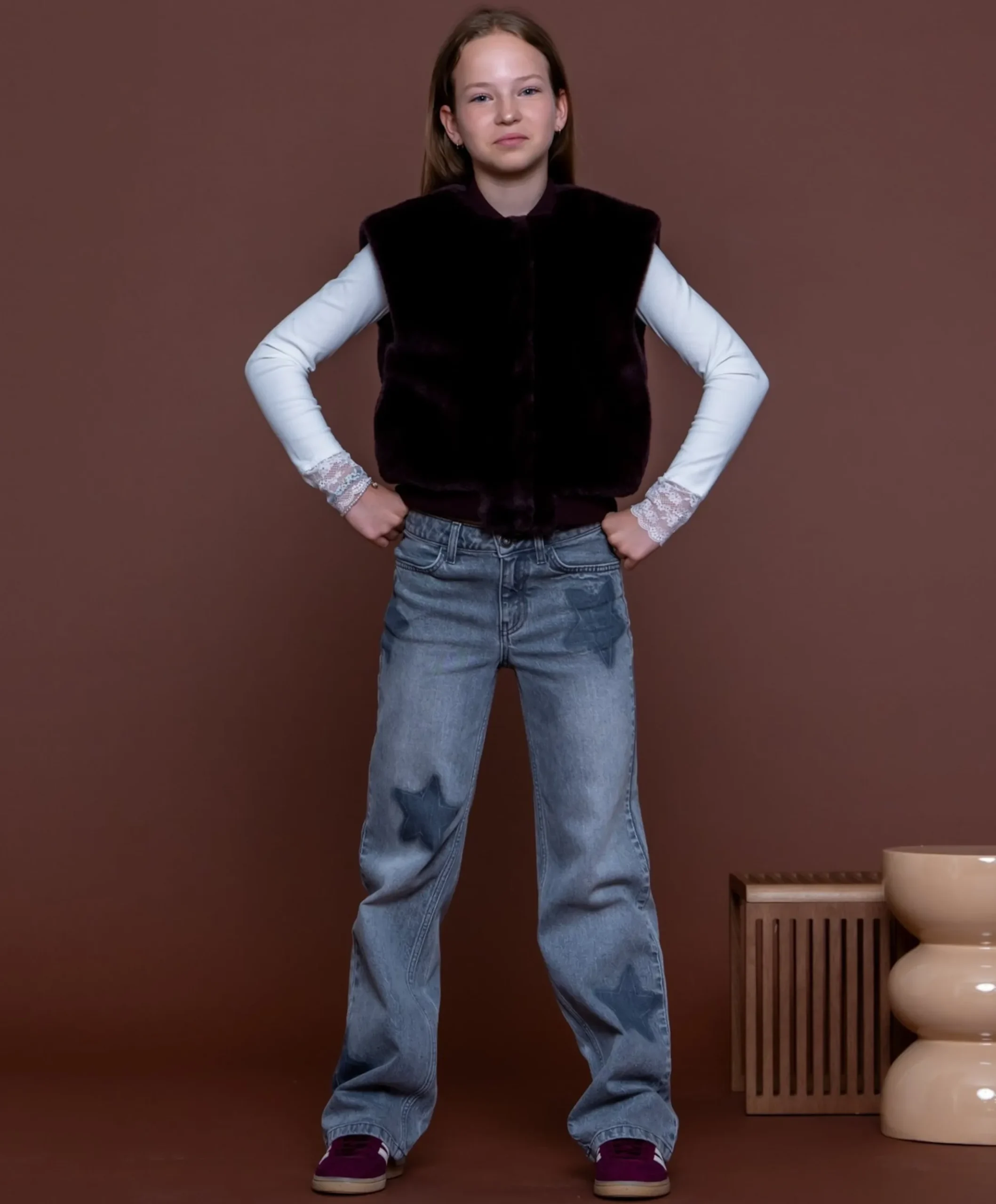 wide leg stars meisjes jeans grijs