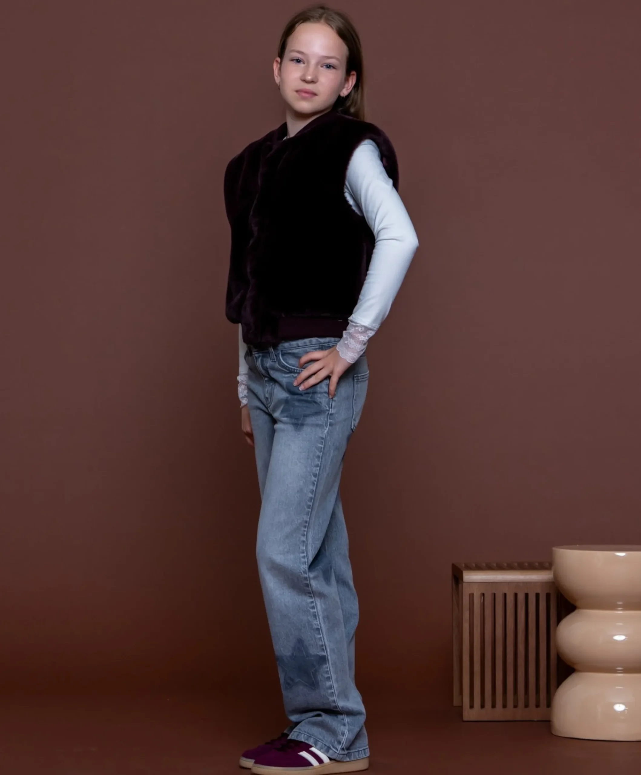 wide leg stars meisjes jeans grijs
