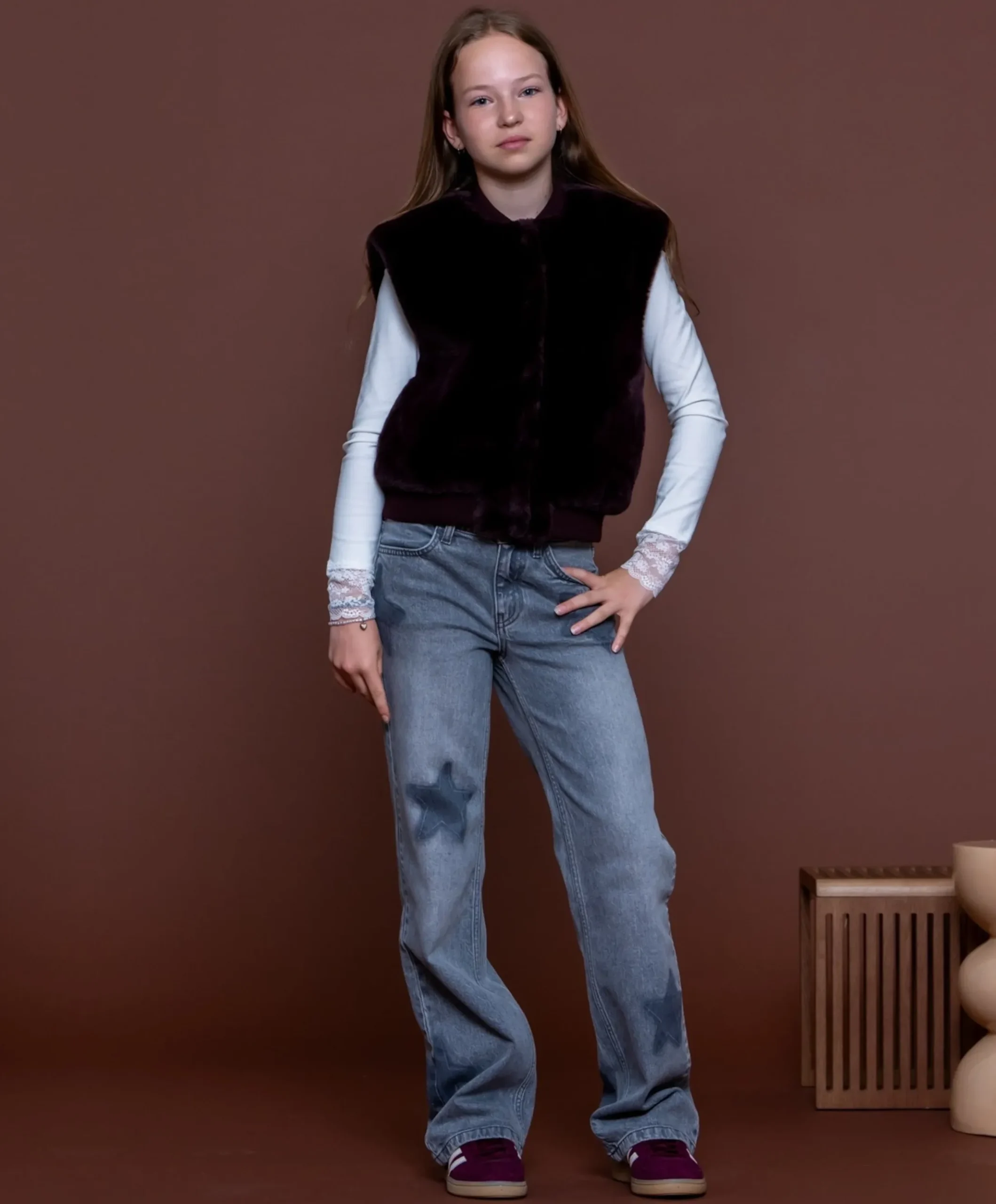 wide leg stars meisjes jeans grijs