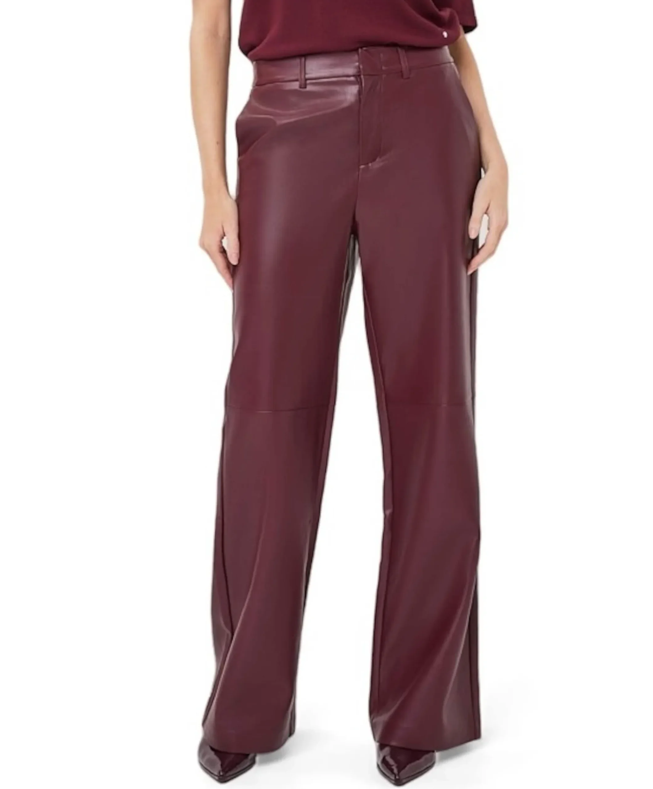 Wide PU dames broek bordeaux