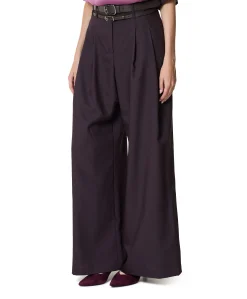 wol mix-effen-plooi dames pantalon paars