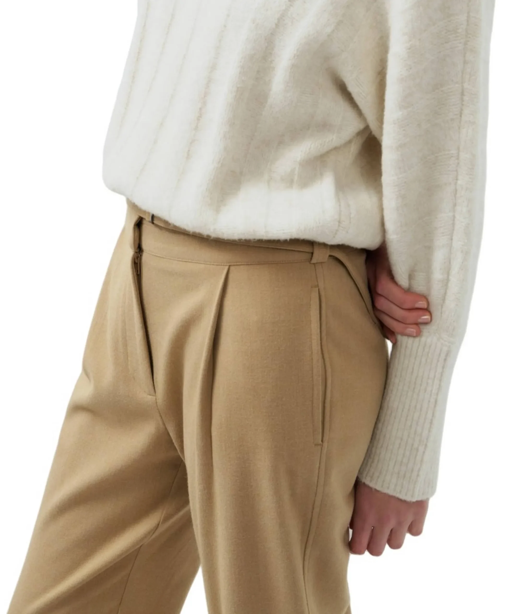 Zachte geweven dames broek beige